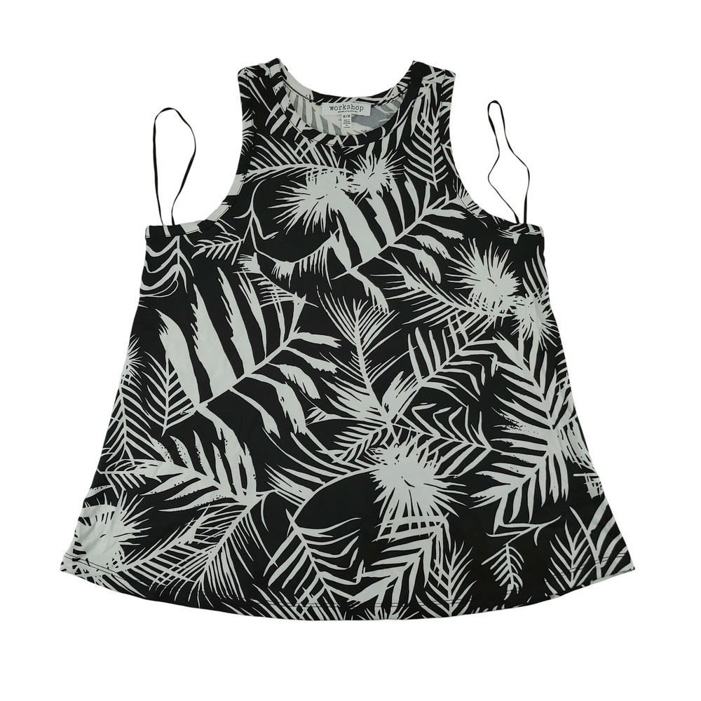 Workshop Republic Palm Print Tank Top Sleeveless Black White Size M - NWOT
